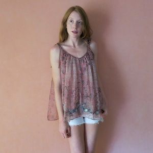 Lulumari Embroidered Blush Flutter Tank